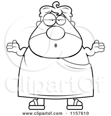 Cartoon Clipart Of A Black And White Plump Frat Man Shrugging - Vector Outlined Coloring Page by Cory Thoman