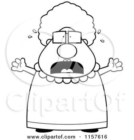 Cartoon Clipart Of A Black And White Stressed Old Granny - Vector Outlined Coloring Page by Cory Thoman