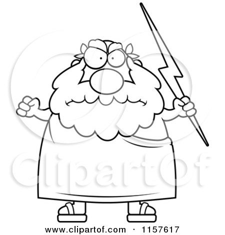Cartoon Clipart Of A Black And White Chubby Greek Man Holding Lightning - Vector Outlined Coloring Page by Cory Thoman