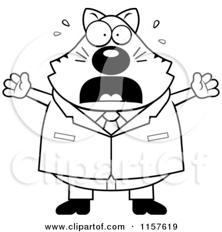 Cartoon Clipart Of A Black And White Plump Scared Business Cat - Vector Outlined Coloring Page by Cory Thoman