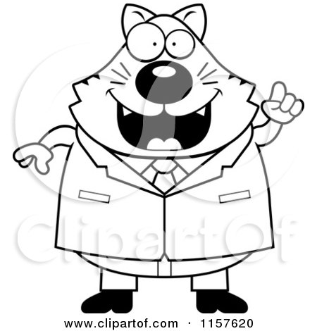 Cartoon Clipart Of A Black And White Plump Business Cat With An Idea - Vector Outlined Coloring Page by Cory Thoman