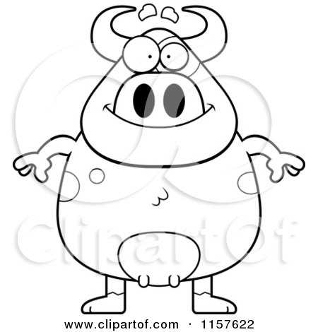 Cartoon Clipart Of A Black And White Plump Cow Standing Upright - Vector Outlined Coloring Page by Cory Thoman