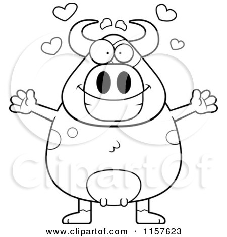 Cartoon Clipart Of A Black And White Happy Plump Cow in Love - Vector Outlined Coloring Page by Cory Thoman