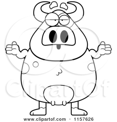 Cartoon Clipart Of A Black And White Careless Cow Shrugging - Vector Outlined Coloring Page by Cory Thoman