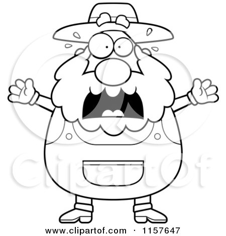 Cartoon Clipart Of A Black And White Stressed Old Farmer - Vector Outlined Coloring Page by Cory Thoman