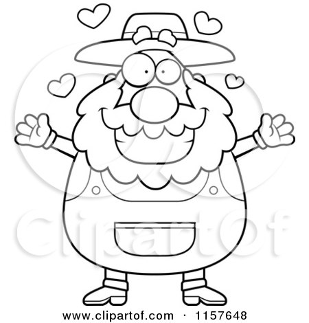 Cartoon Clipart Of A Black And White Loving Prospector with Open Arms - Vector Outlined Coloring Page by Cory Thoman