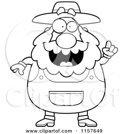 Cartoon Clipart Of A Black And White Plump Senior Farmer with an Idea - Vector Outlined Coloring Page by Cory Thoman