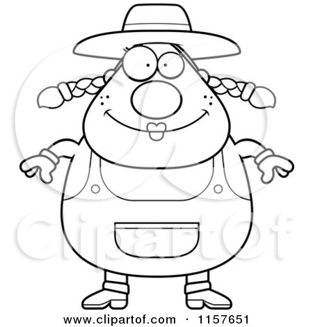 Cartoon Clipart Of A Black And White Plump Female Farmer - Vector Outlined Coloring Page by Cory Thoman