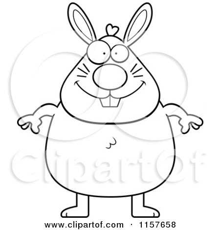 Cartoon Clipart Of A Black And White Chubby Bunny - Vector Outlined Coloring Page by Cory Thoman