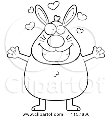 Cartoon Clipart Of A Black And White Amorous Chubby Bunny - Vector Outlined Coloring Page by Cory Thoman