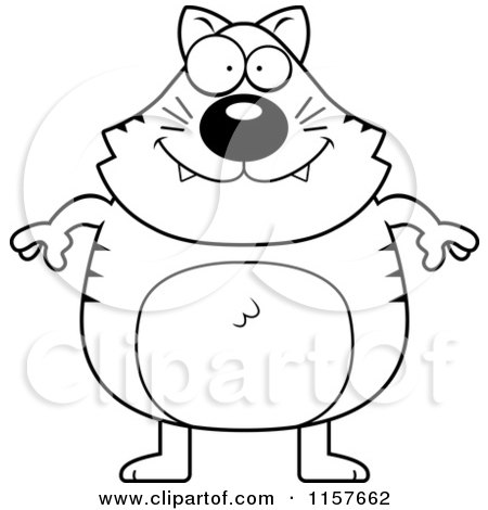 Cartoon Clipart Of A Black And White Plump Kitty Standing on His Hind Legs - Vector Outlined Coloring Page by Cory Thoman