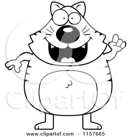 Cartoon Clipart Of A Black And White Cat with an Idea - Vector Outlined Coloring Page by Cory Thoman