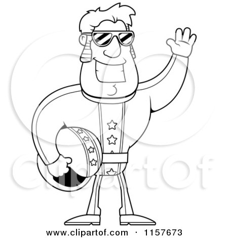 Cartoon Clipart Of A Black And White Strong Dare Devil Man Waving and Holding His Helmet - Vector Outlined Coloring Page by Cory Thoman