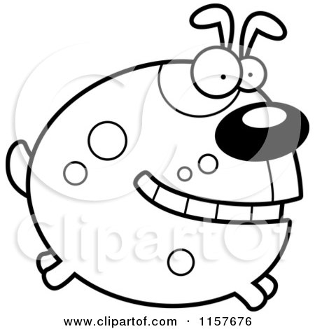 Cartoon Clipart Of A Black And White Round Dog Leaping - Vector Outlined Coloring Page by Cory Thoman