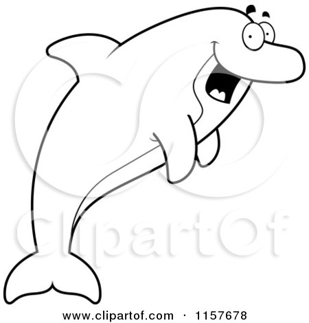 Cartoon Clipart Of A Black And White Happy Dolphin Leaping - Vector Outlined Coloring Page by Cory Thoman