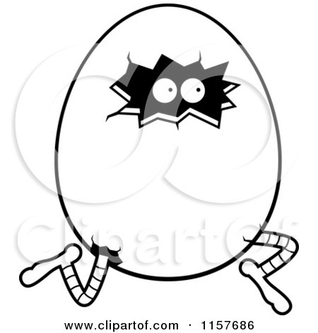Cartoon Clipart Of A Black And White Running Chicken Egg with Legs and Eyes - Vector Outlined Coloring Page by Cory Thoman