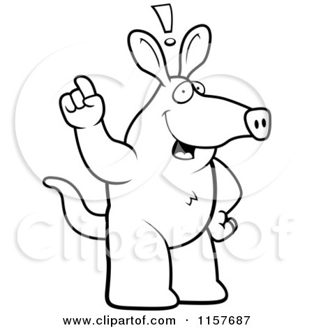 Cartoon Clipart Of A Black And White Aardvark With An Idea - Vector Outlined Coloring Page by Cory Thoman