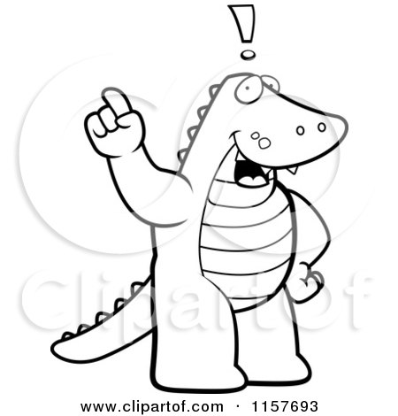 Cartoon Clipart Of A Black And White Exclaiming Alligator - Vector Outlined Coloring Page by Cory Thoman