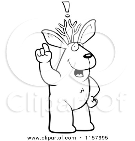 Cartoon Clipart Of A Black And White Jackalope With An Idea - Vector Outlined Coloring Page by Cory Thoman