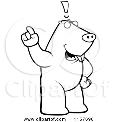 Cartoon Clipart Of A Black And White Big Mole Standing Upright, with an Idea - Vector Outlined Coloring Page by Cory Thoman