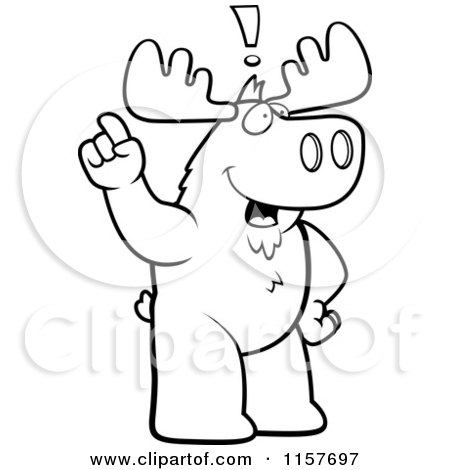 Cartoon Clipart Of A Black And White Moose With An Idea - Vector Outlined Coloring Page by Cory Thoman