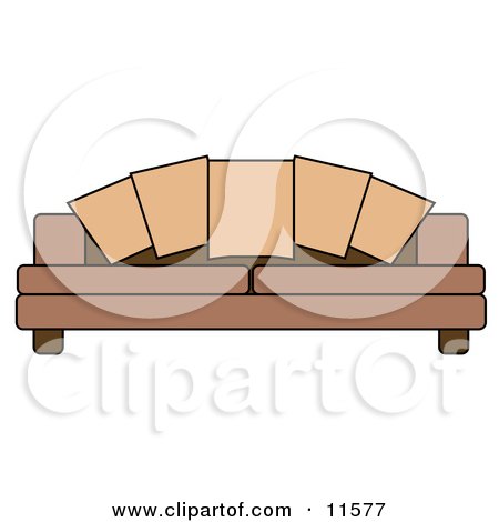 Couch Pillows on a Brown Sofa Clipart Illustration by AtStockIllustration