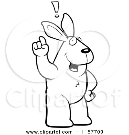 Cartoon Clipart Of A Black And White Big Rabbit Standing Upright, with an Idea - Vector Outlined Coloring Page by Cory Thoman