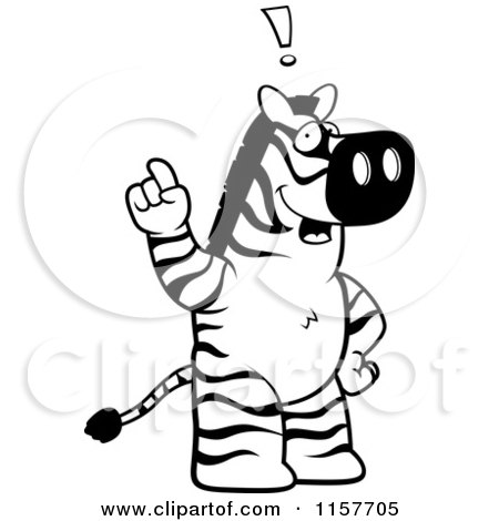 Cartoon Clipart Of A Black And White Big Zebra Standing on His Hind Legs, Holding His Finger up with an Idea - Vector Outlined Coloring Page by Cory Thoman