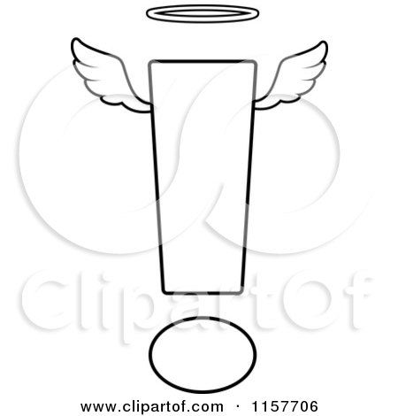 Cartoon Clipart Of A Black And White Angelic Exclamation Point with a Halo - Vector Outlined Coloring Page by Cory Thoman