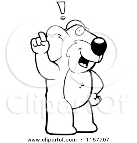 Cartoon Clipart Of A Black And White Big Koala Standing Upright, with an Idea - Vector Outlined Coloring Page by Cory Thoman