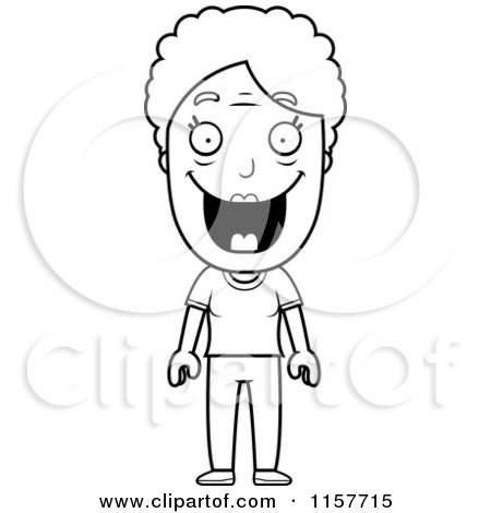 Cartoon Clipart Of A Black And White Happy Granny - Vector Outlined Coloring Page by Cory Thoman