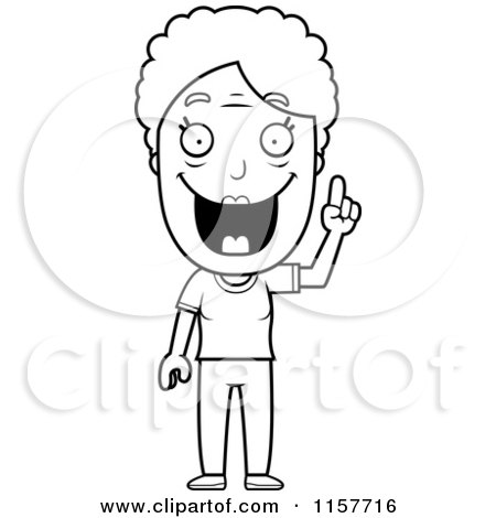 Cartoon Clipart Of A Black And White Happy Granny with an Idea - Vector Outlined Coloring Page by Cory Thoman
