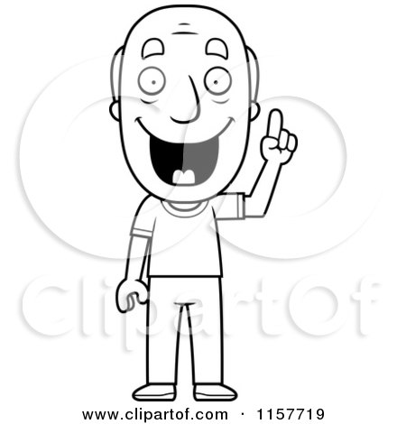 Cartoon Clipart Of A Black And White Happy Grandpa with an Idea - Vector Outlined Coloring Page by Cory Thoman