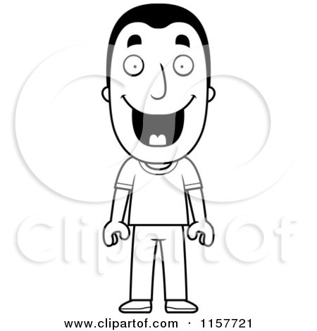 Cartoon Clipart Of A Black And White Happy Man - Vector Outlined Coloring Page by Cory Thoman