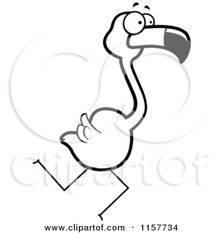 Cartoon Clipart Of A Black And White Running Flamingo - Vector Outlined Coloring Page by Cory Thoman