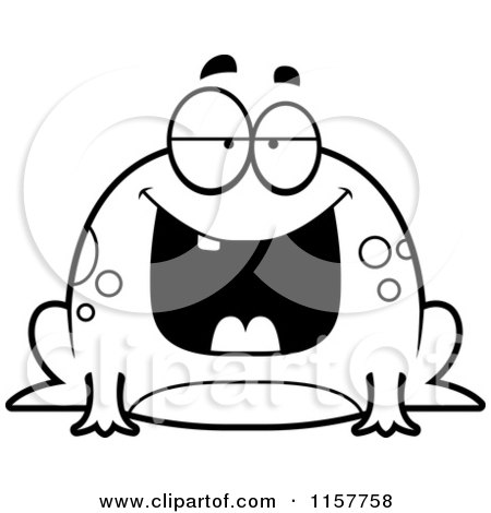 Cartoon Clipart Of A Black And White Fat Frog - Vector Outlined Coloring Page by Cory Thoman