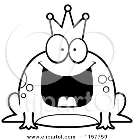 Cartoon Clipart Of A Black And White Fat Frog Prince - Vector Outlined Coloring Page by Cory Thoman