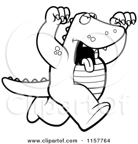 Cartoon Clipart Of A Black And White Ferocious Alligator Attacking - Vector Outlined Coloring Page by Cory Thoman