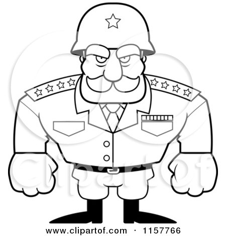 Cartoon Clipart Of A Black And White Strong General - Vector Outlined Coloring Page by Cory Thoman