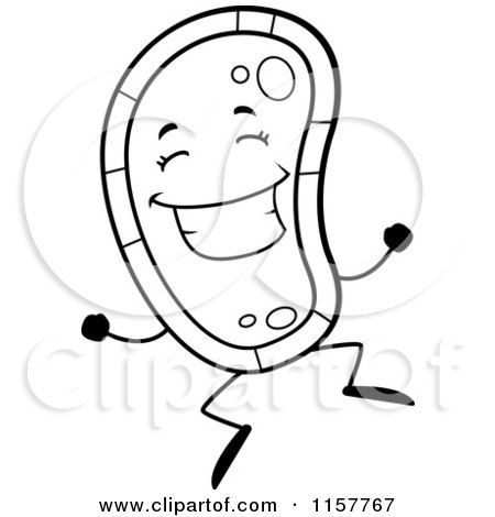 Cartoon Clipart Of A Black And White Happy Jumping Germ Character - Vector Outlined Coloring Page by Cory Thoman