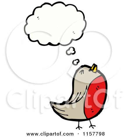 Cartoon of a Thinking Robin Bird - Royalty Free Vector Illustration by lineartestpilot