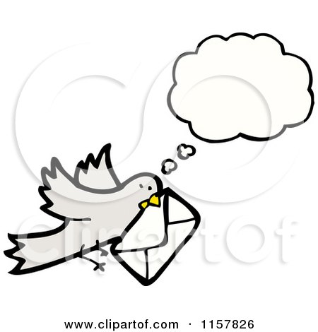 Cartoon of a Thinking Mail Bird - Royalty Free Vector Illustration by lineartestpilot