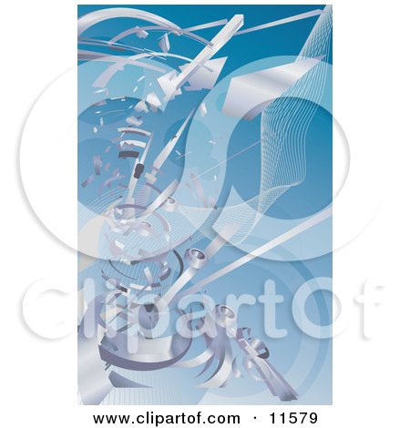 Silver Technology Scraps Exploding Over Blue Clipart Illustration by AtStockIllustration