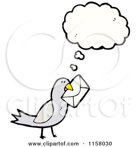 Cartoon of a Thinking Mail Bird - Royalty Free Vector Illustration by lineartestpilot