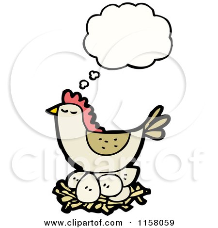 Cartoon of a Thinking Chicken on a Nest - Royalty Free Vector Illustration by lineartestpilot