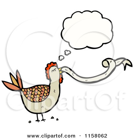 Cartoon of a Thinking Chicken with a Ribbon - Royalty Free Vector Illustration by lineartestpilot