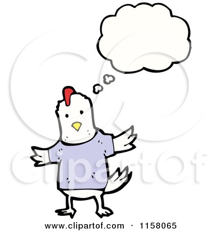 Cartoon of a Thinking White Chicken in a Shirt - Royalty Free Vector Illustration by lineartestpilot