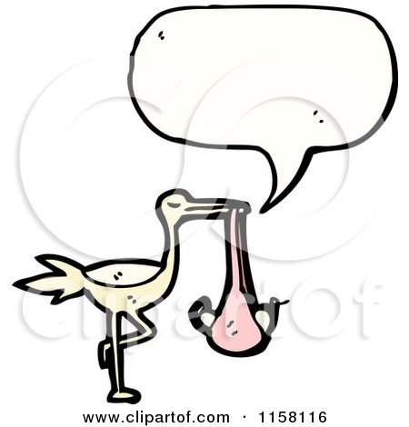 Cartoon of a Talking Stork with a Baby Girl - Royalty Free Vector Illustration by lineartestpilot
