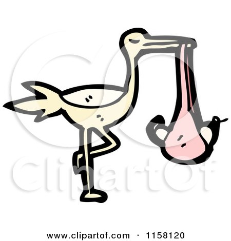 Cartoon of a Stork with a Baby Girl - Royalty Free Vector Illustration by lineartestpilot