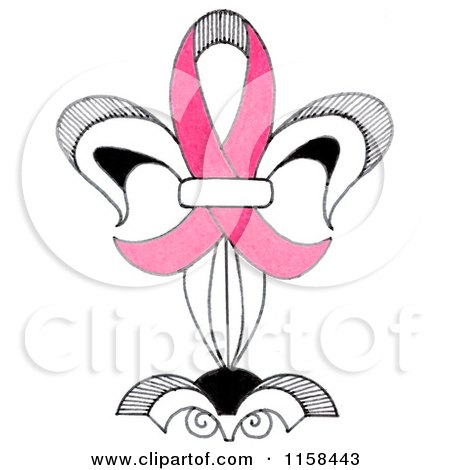 Clipart of a Sketched Fleur De Lis with a Pink Breast Cancer Awareness Ribbon - Royalty Free Illustration by LoopyLand